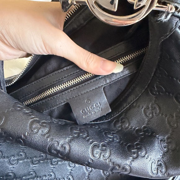 Gucci Black Embossed Hobo Bag with Gold Accents - Picture 3 of 11